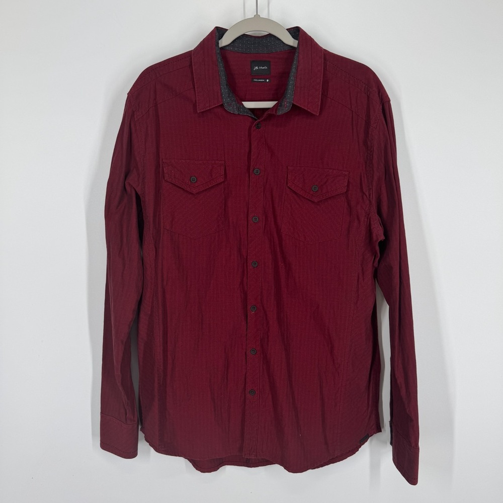 JB Holt Mens Large The Lincoln Long Sleeve Dress Shirt Maroon Striped Flip Cuff